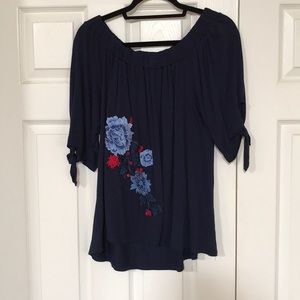Off the shoulder navy lace top